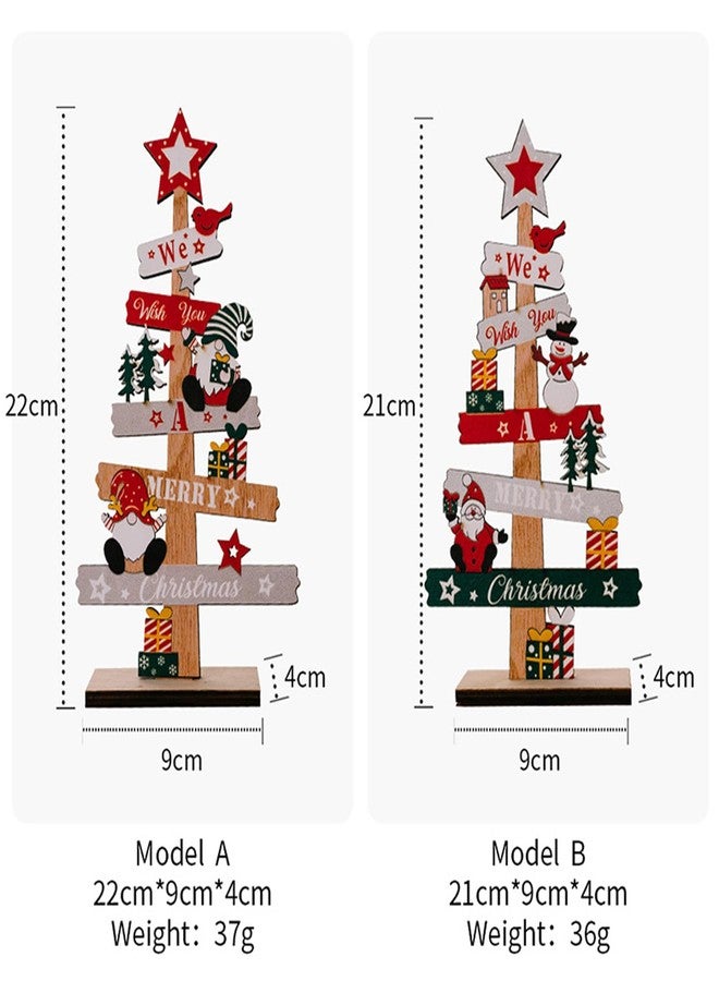 Anikoocory Set of 2 Christmas Tabletop Decorations, Wooden Christmas Gnome, Tree, Snowman for Centerpiece Tiered Tray Xmas Ornaments Home Office Desk Decor - Image 2